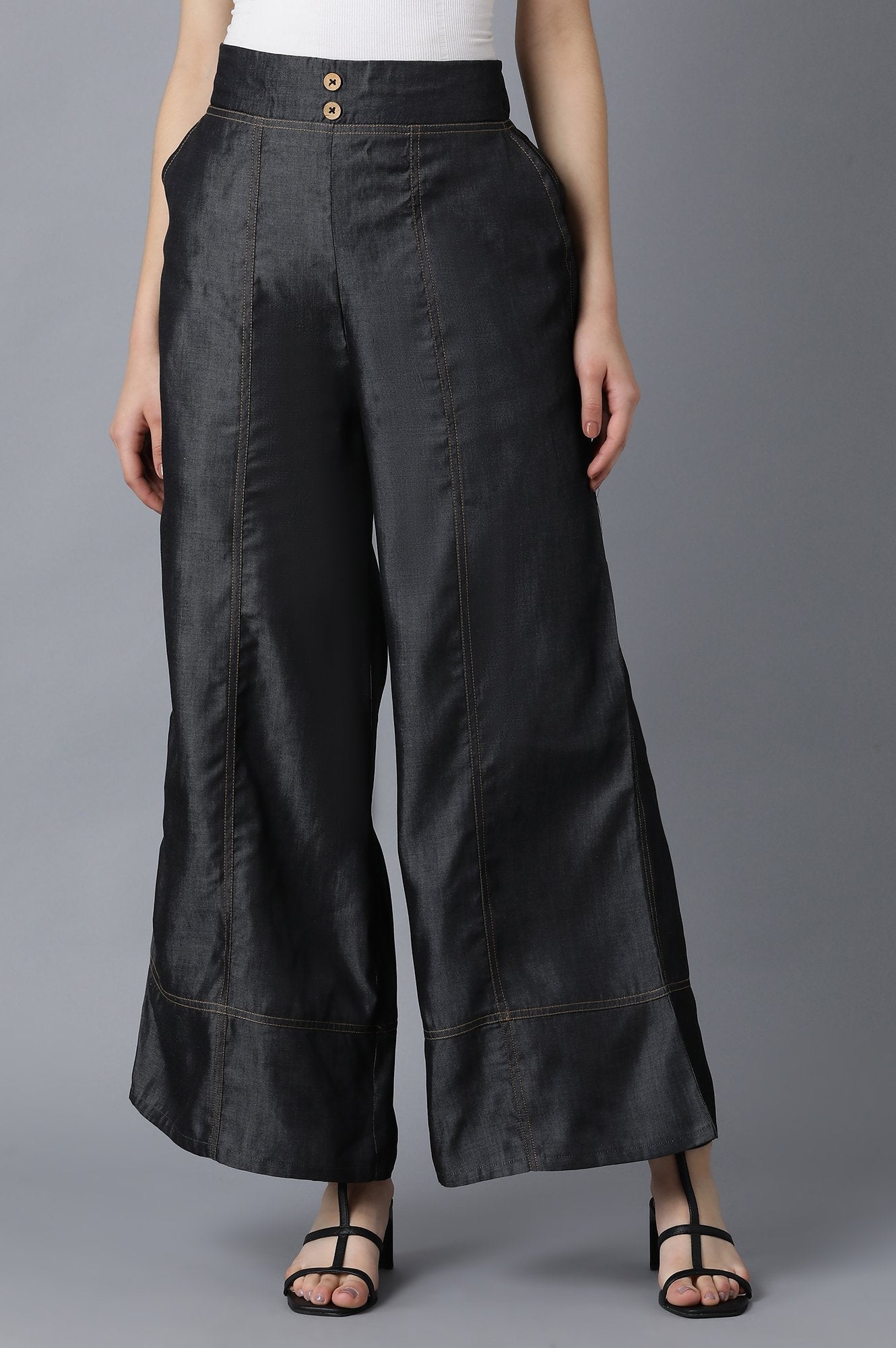 Black Cotton Denim Palazzo