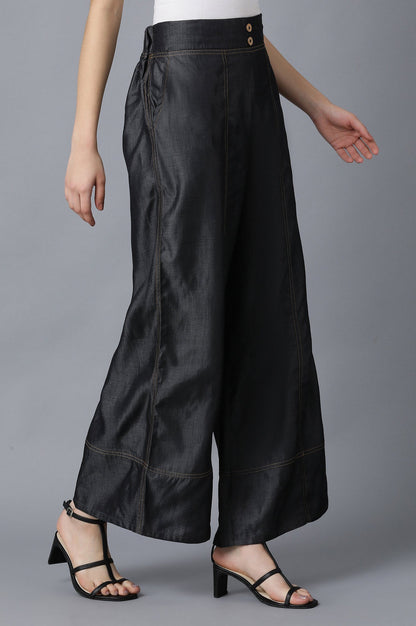 Black Cotton Denim Palazzo