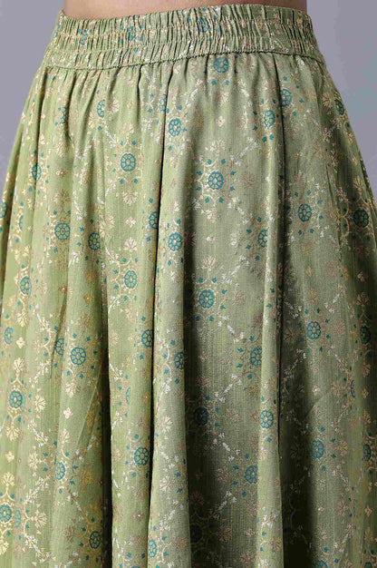 Spinach Green Floral Print Skirt