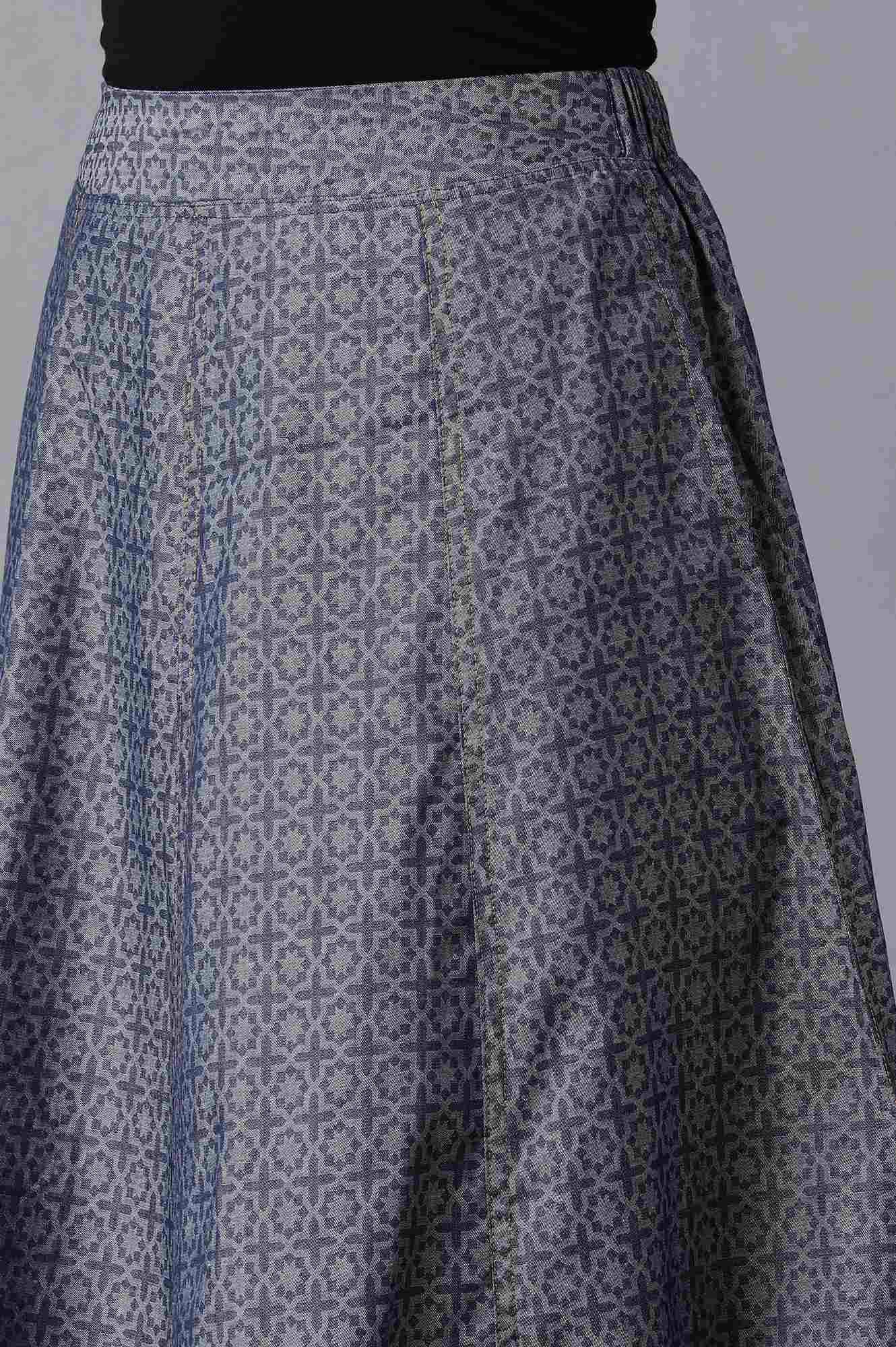 Blue Printed Denim Jacquard Skirt