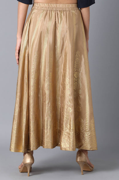 Golden Printed Flared Skirt