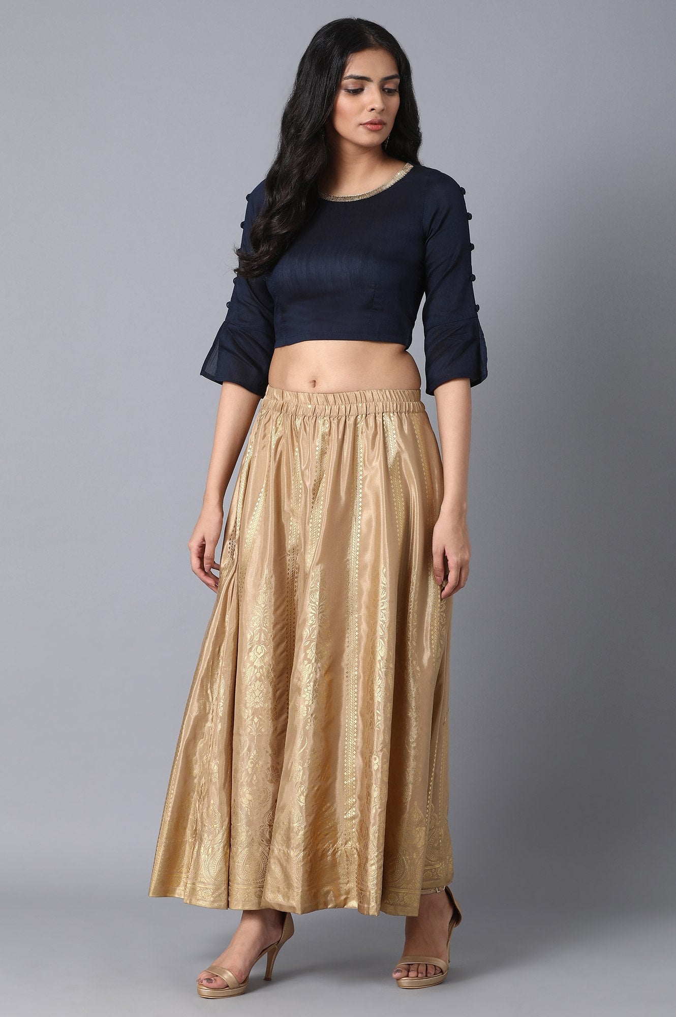 Golden Printed Flared Skirt