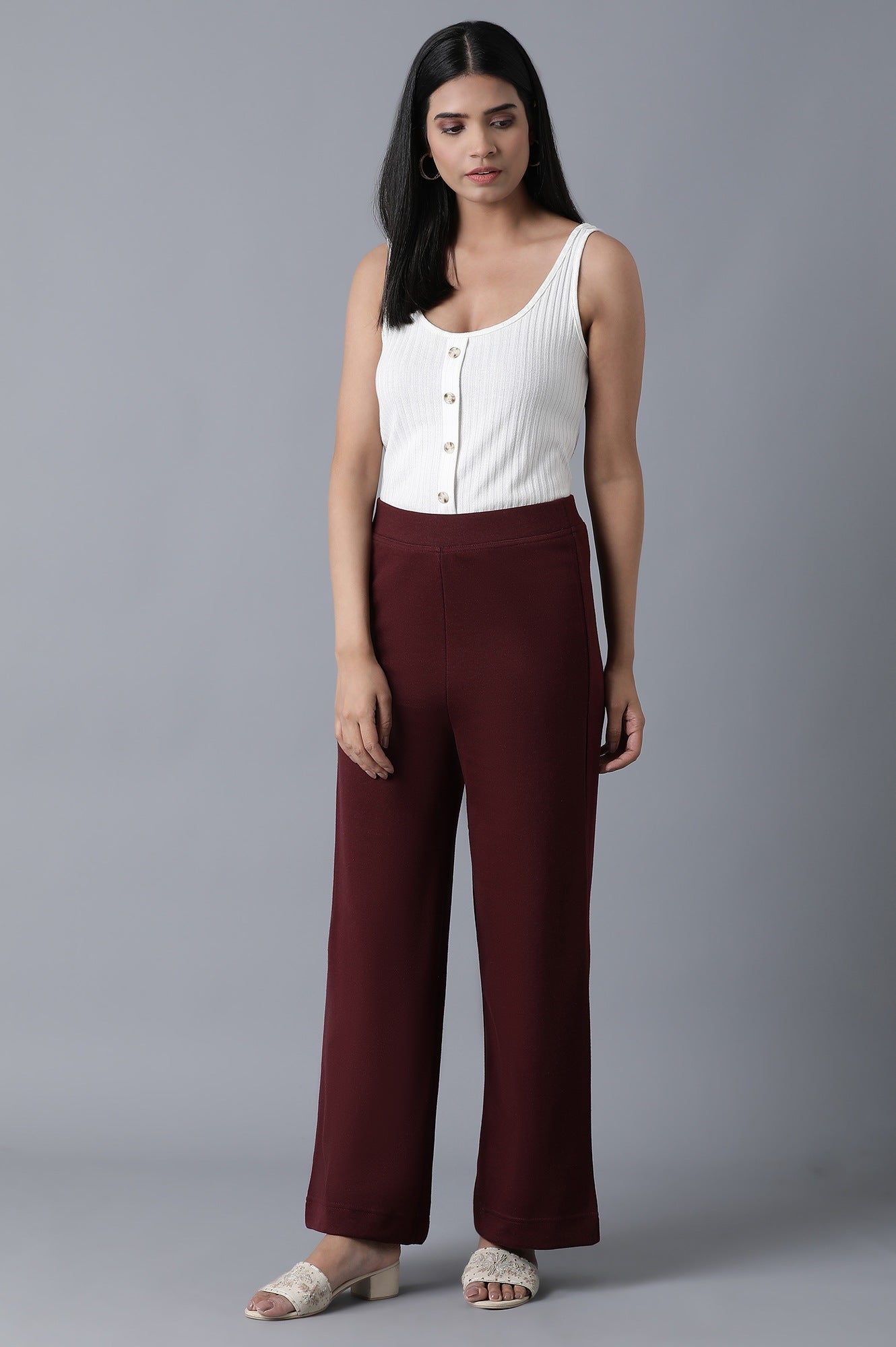 Maroon Ankle Length Palazzo