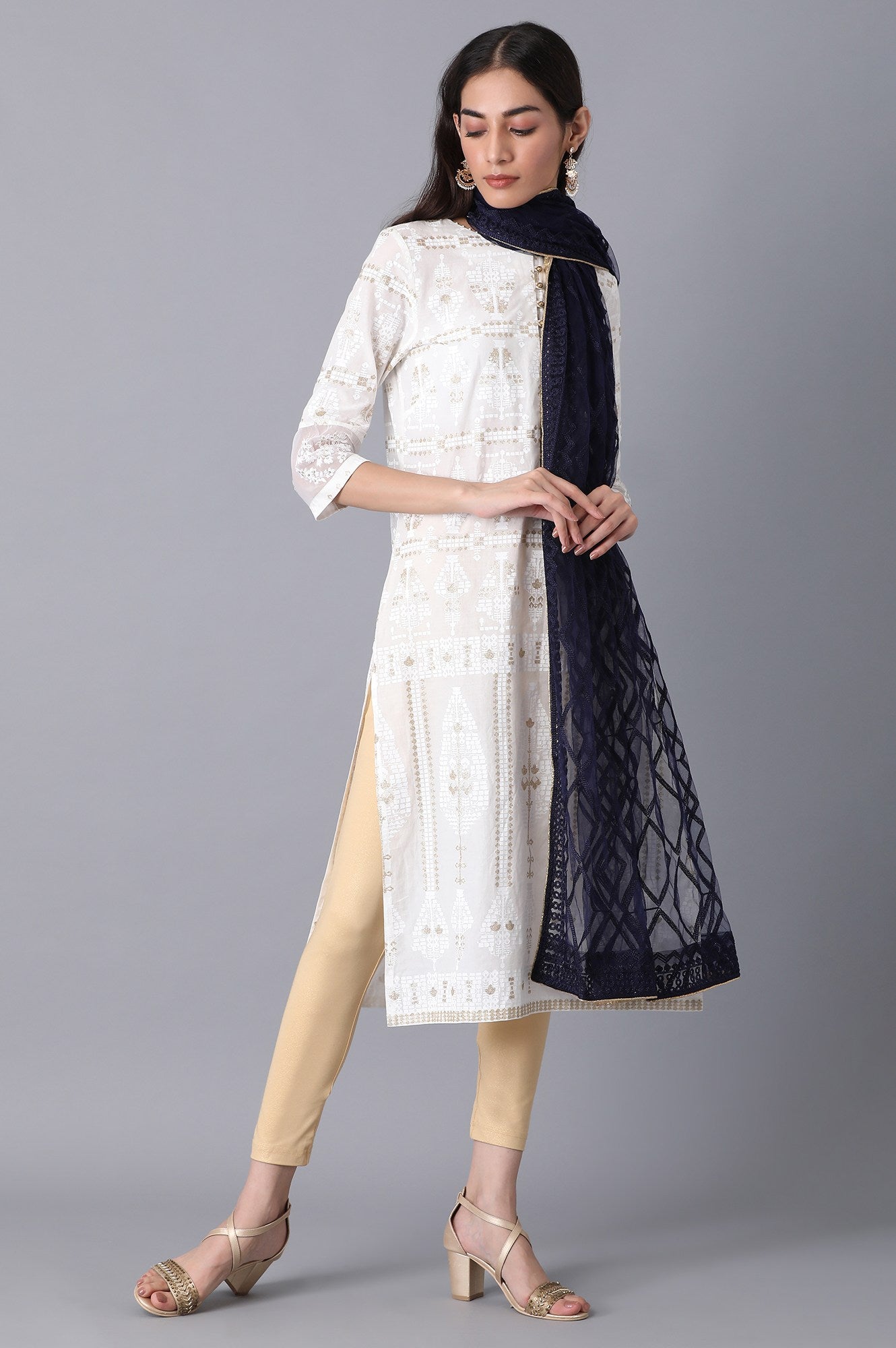 Navy Net Dupatta