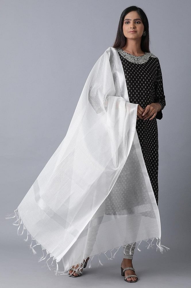 White Printed Dupatta