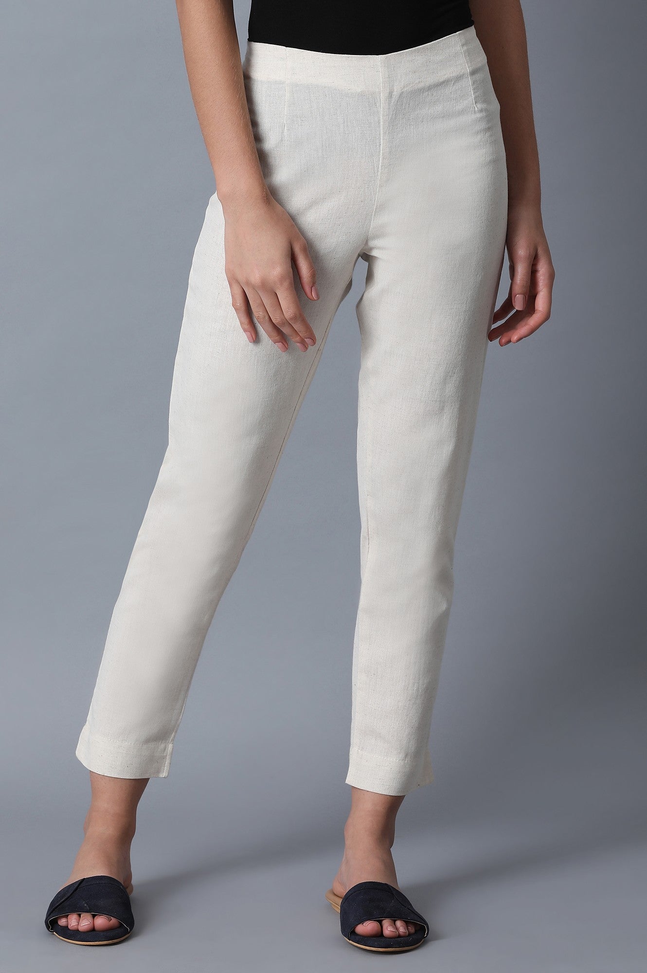 White Cotton Slim Pants