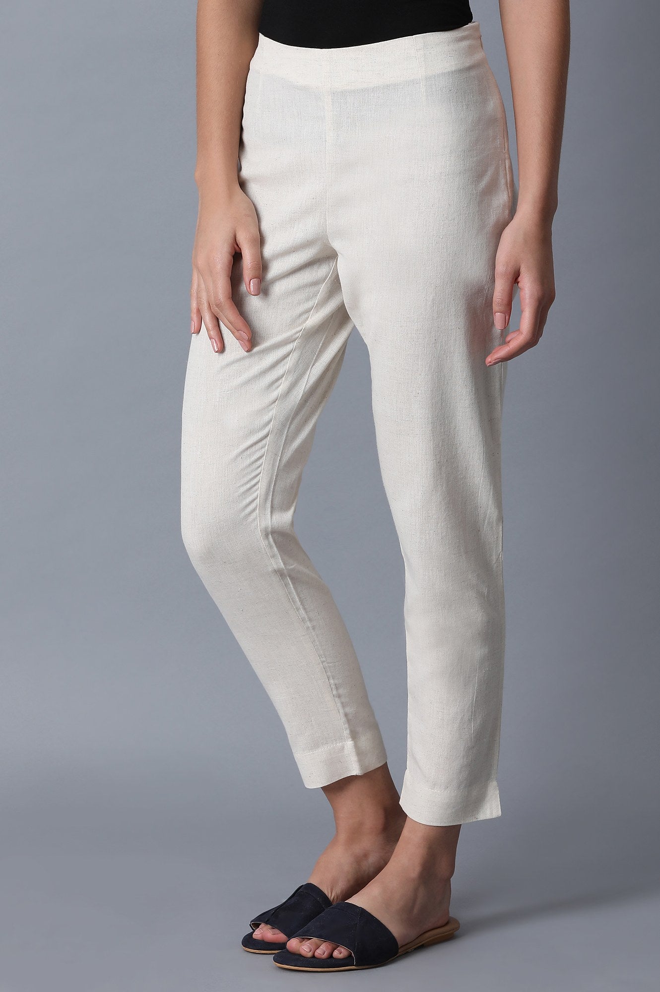 White Cotton Slim Pants