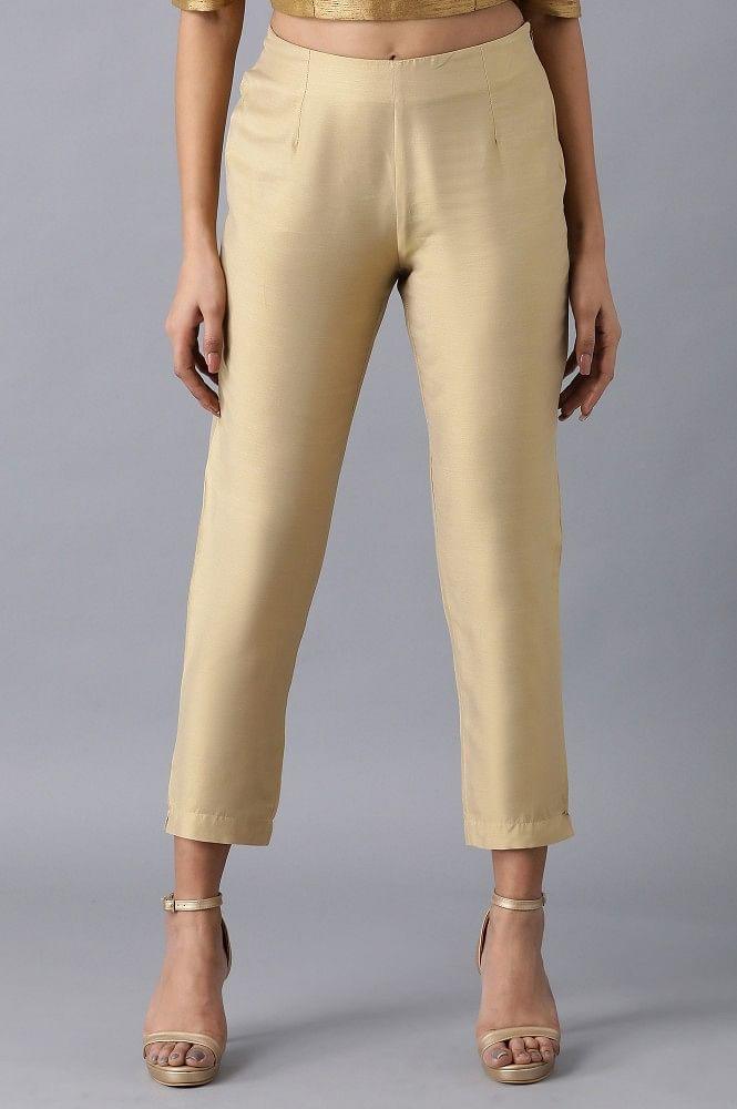 Light Gold Solid Pants - wforwoman
