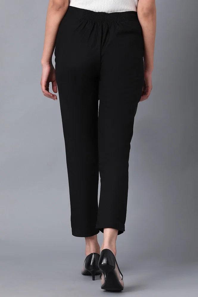 Black Solid Trousers - wforwoman