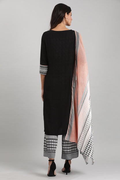 Black Cotton kurta with Palazzo and Dupatta