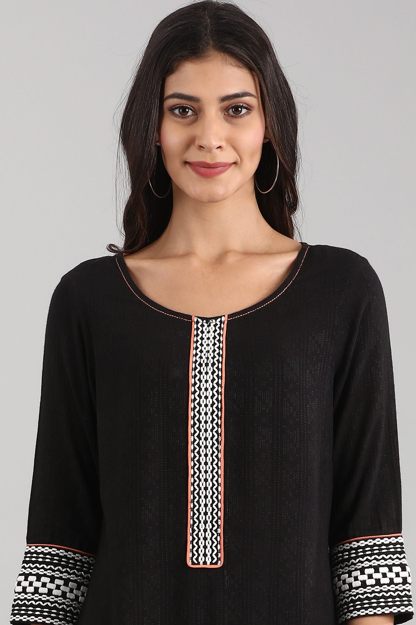 Black Cotton kurta with Palazzo and Dupatta