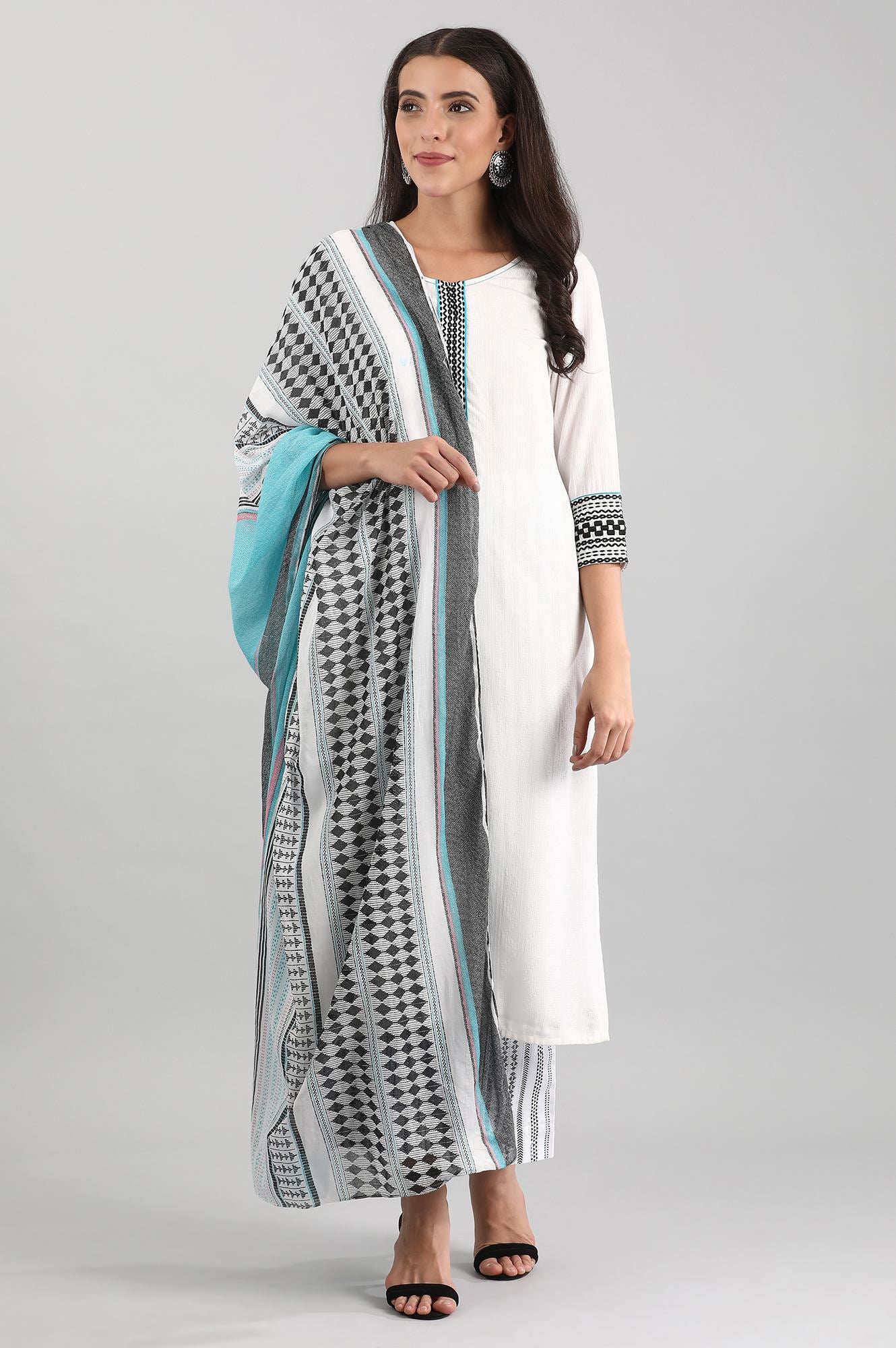 White Cotton kurta with Palazzo and Dupatta