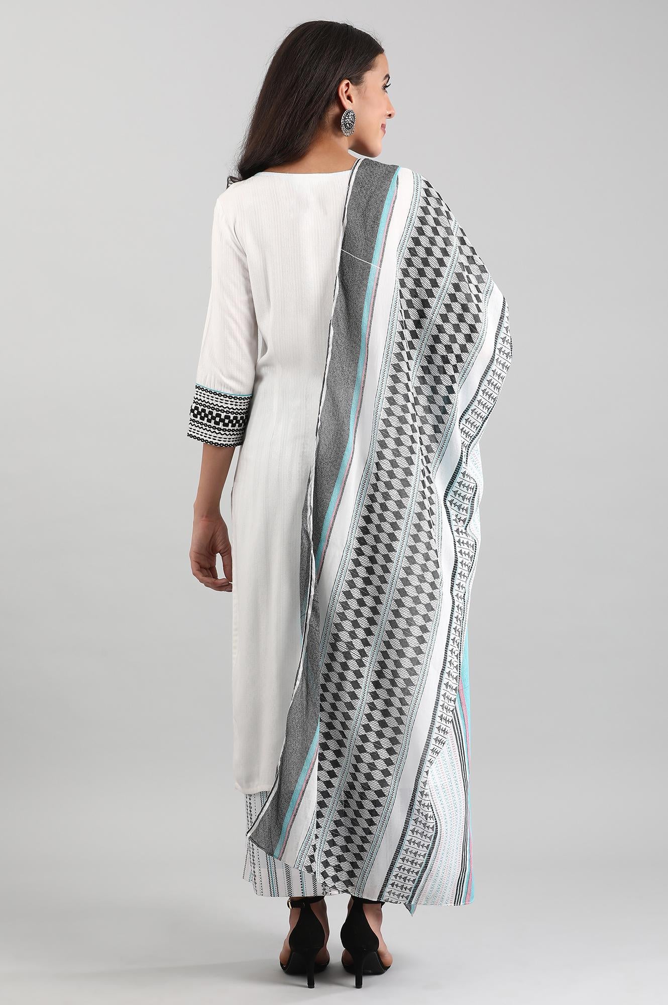 White Cotton kurta with Palazzo and Dupatta