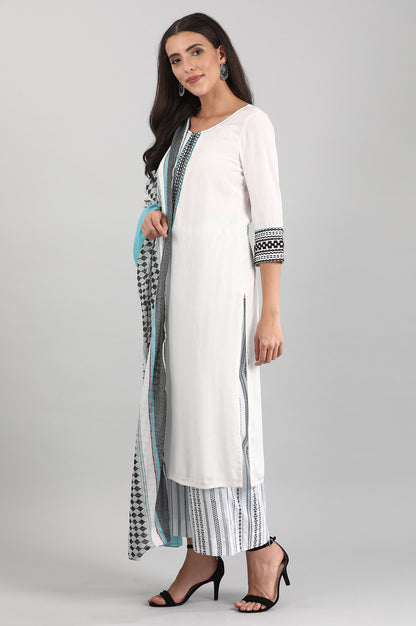 White Cotton kurta with Palazzo and Dupatta