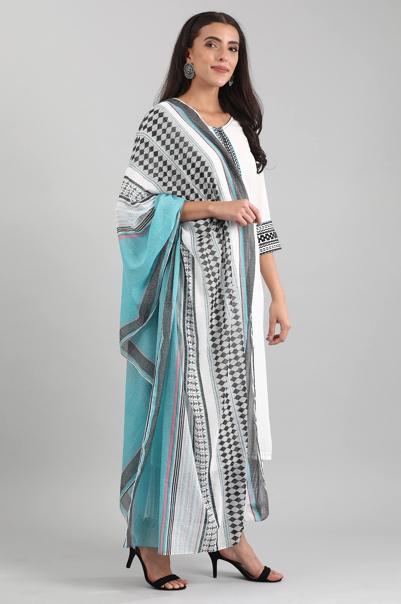 White Cotton kurta with Palazzo and Dupatta