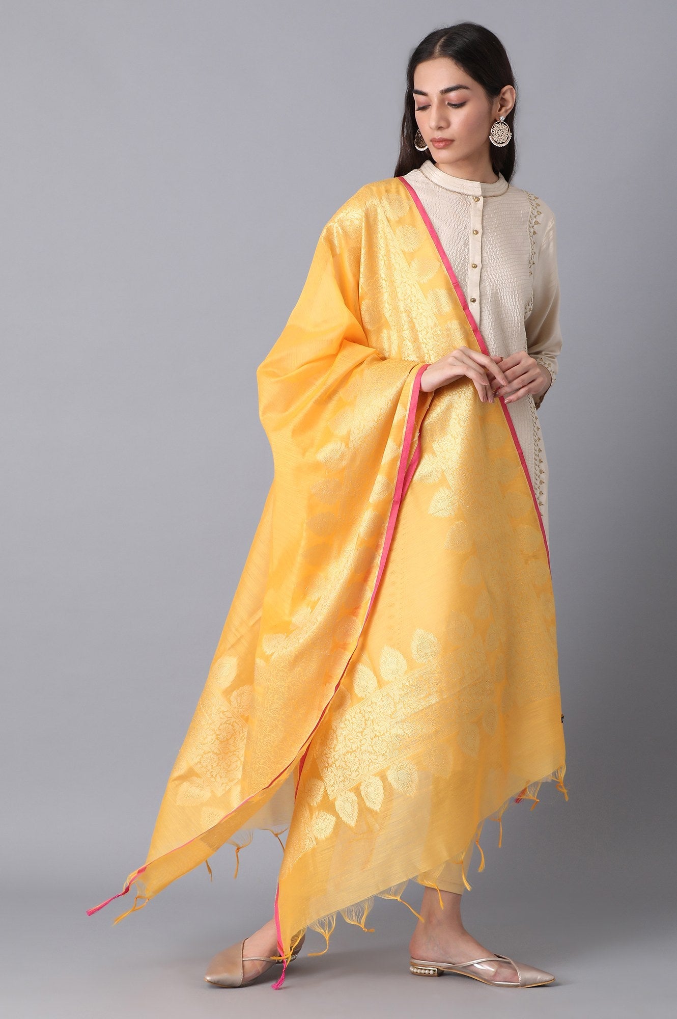 Yellow Banaras Jacquard Dupatta