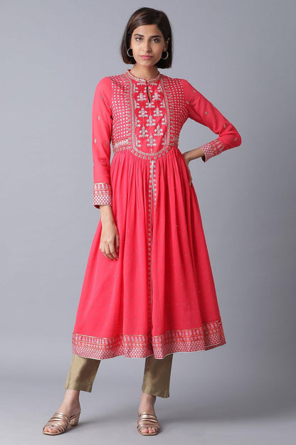 Coral Pink Flared kurta - wforwoman