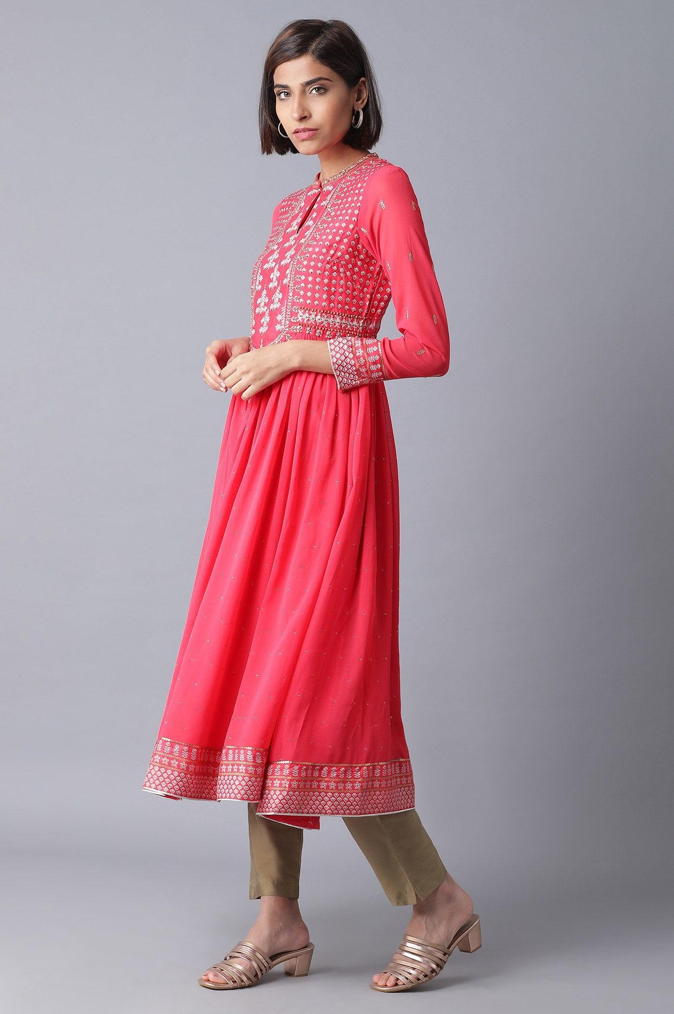 Coral Pink Flared kurta - wforwoman