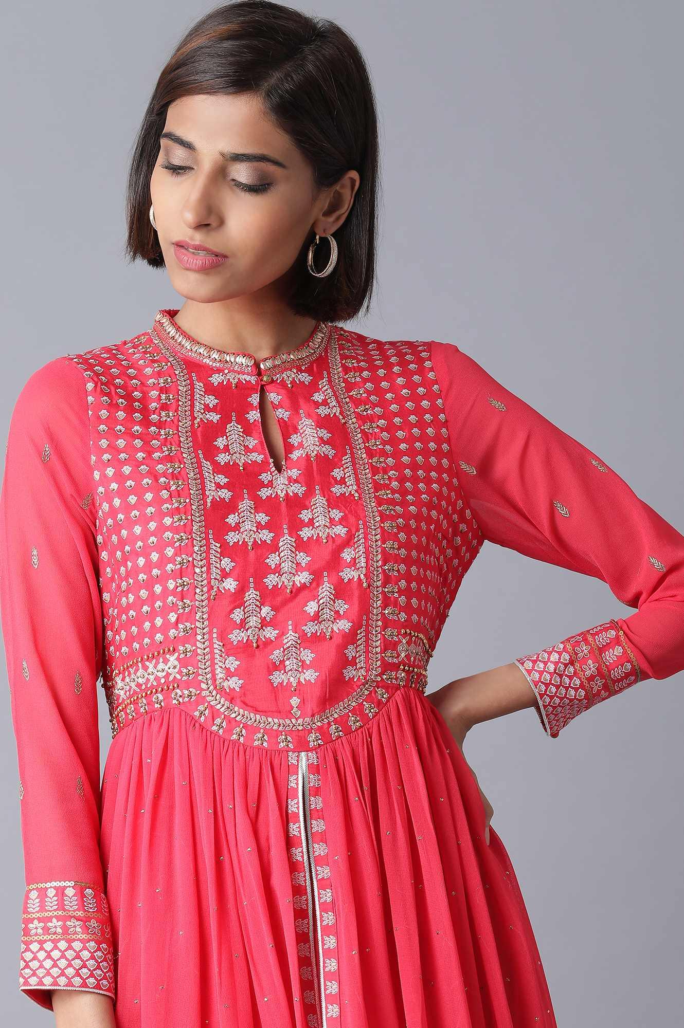 Coral Pink Flared kurta - wforwoman