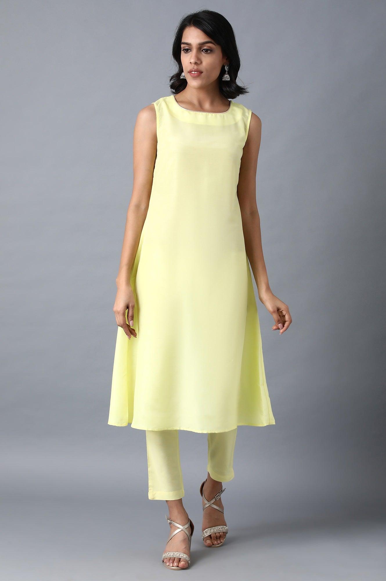 Buy Yellow Mandarin Neck Floral kurta @ 3999 | W for woman – wforwoman
