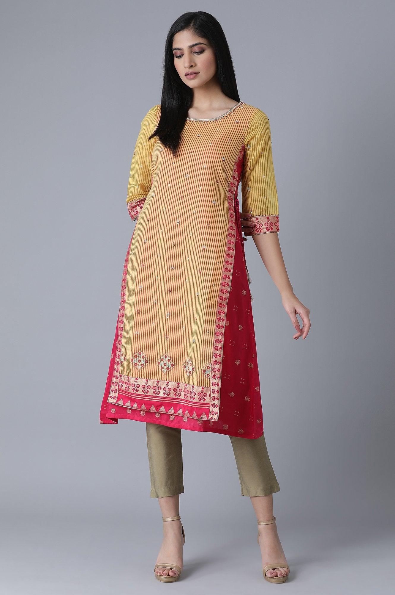 Mustard Yellow Embroidered kurta - wforwoman