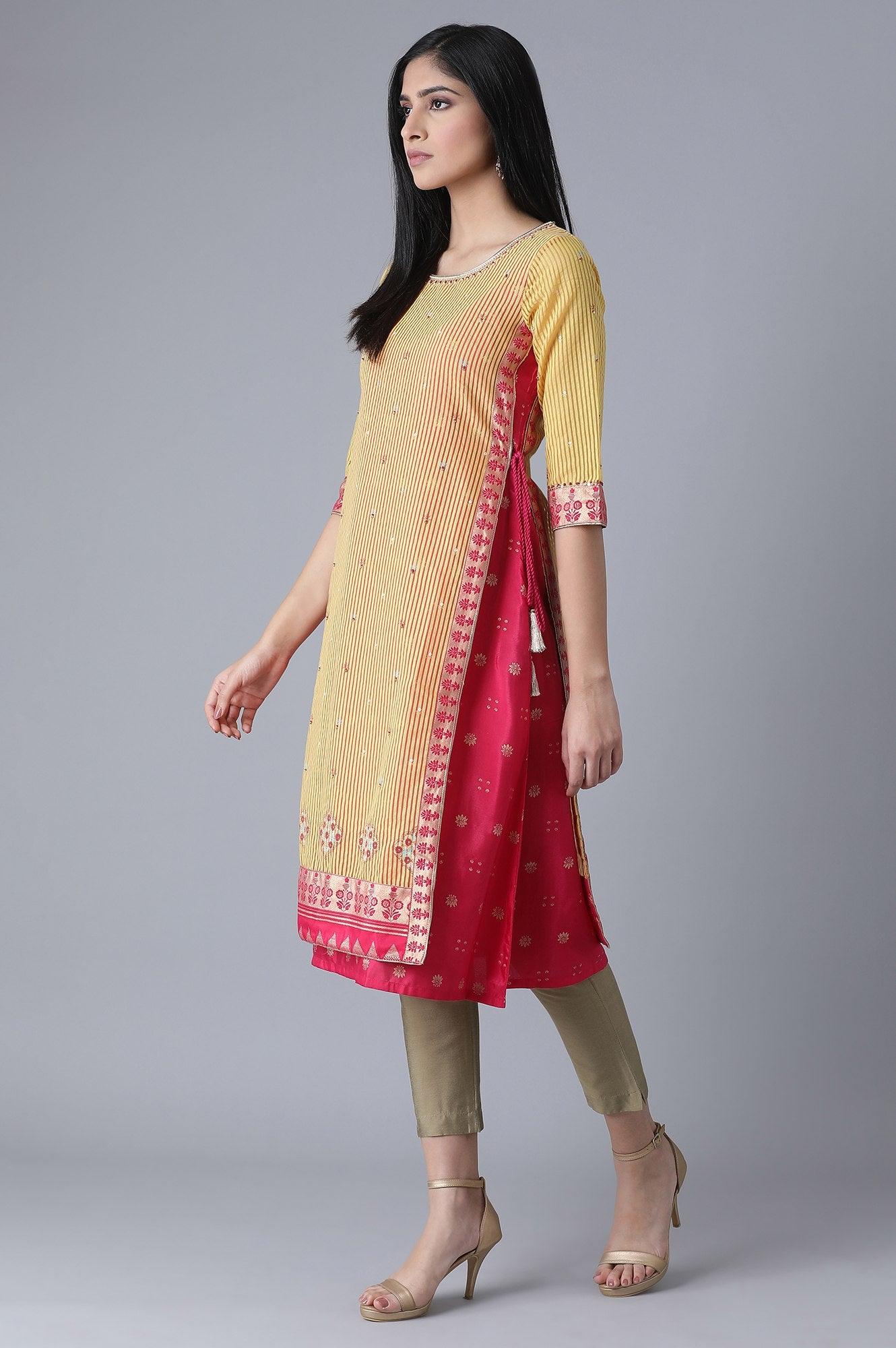 Mustard Yellow Embroidered kurta - wforwoman