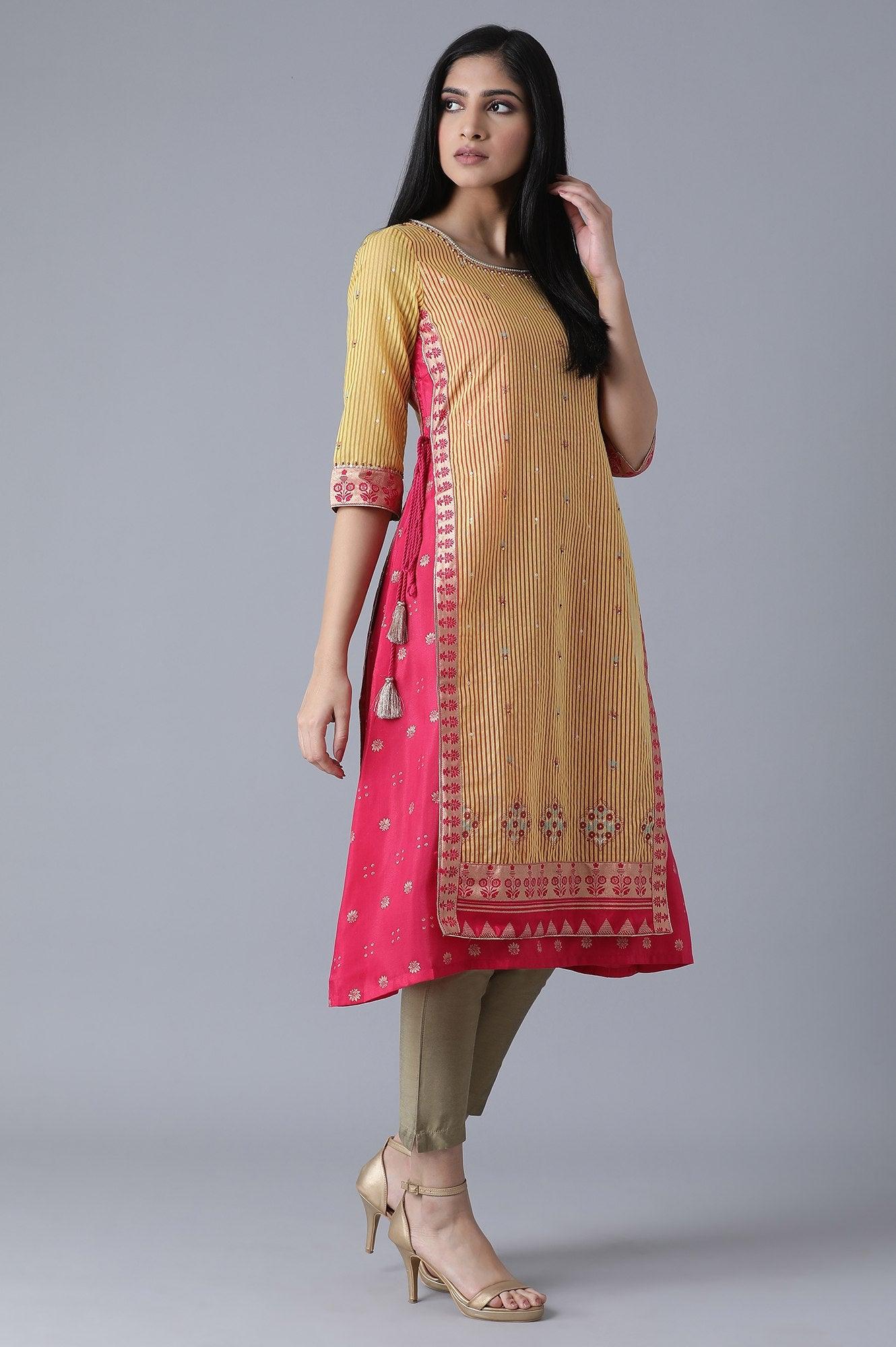 Mustard Yellow Embroidered kurta - wforwoman