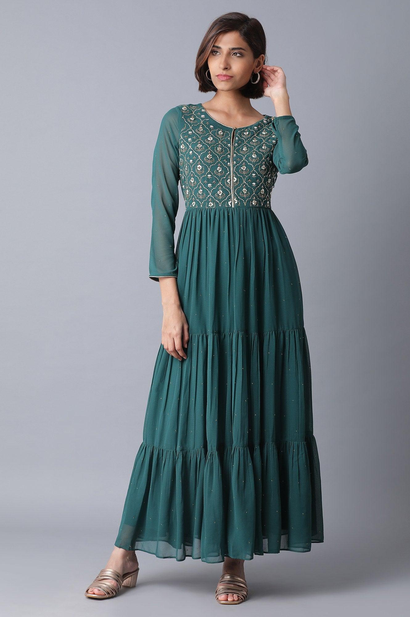 Green Tiered Dress - wforwoman