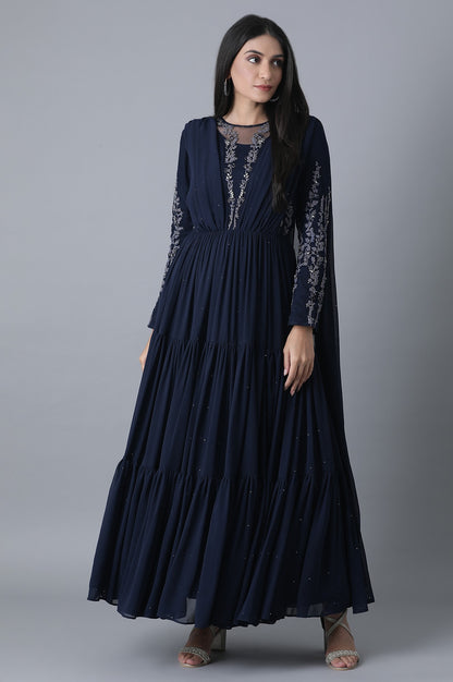 Dark Blue Tiered Gown