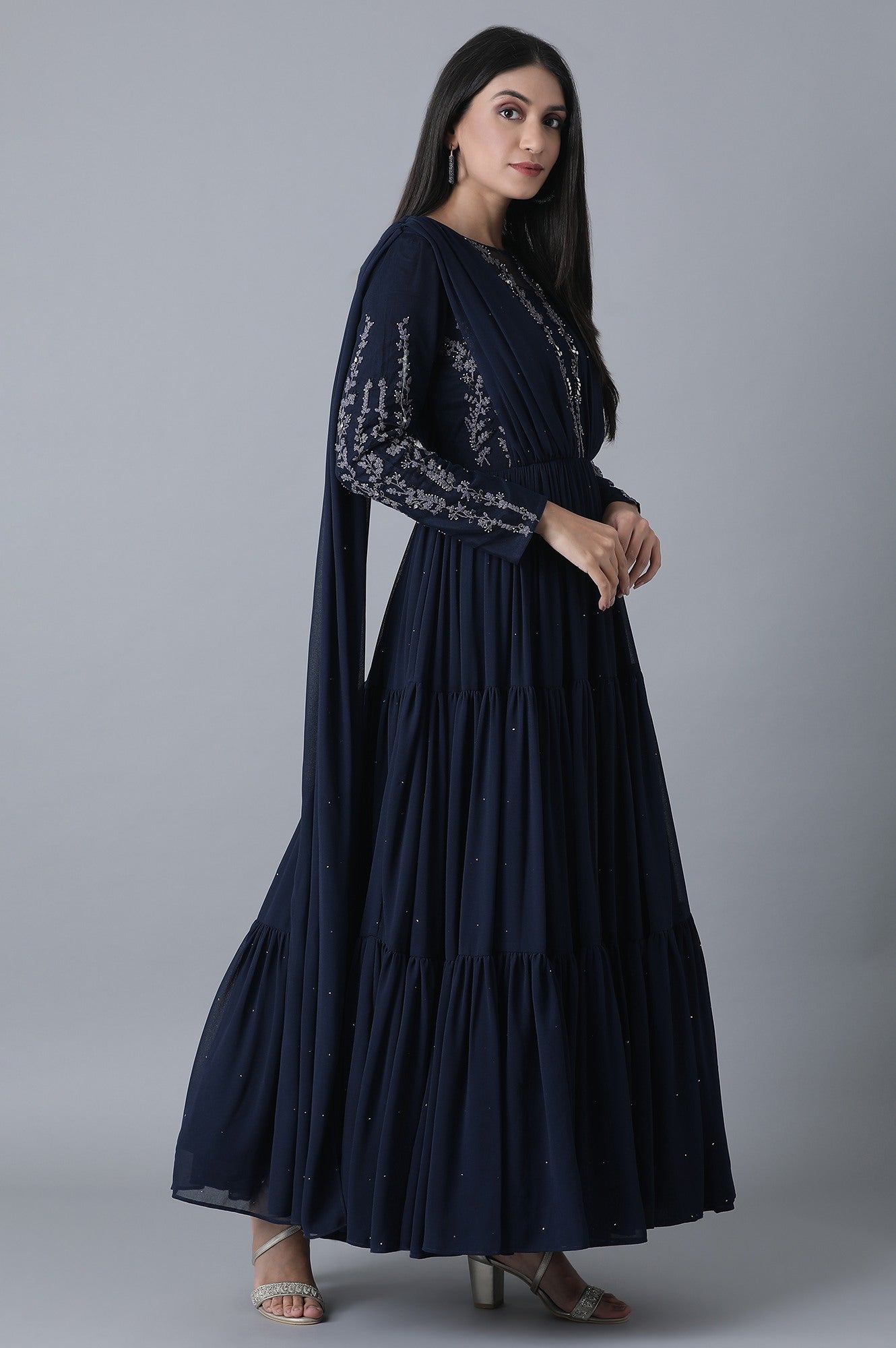 Dark Blue Tiered Gown