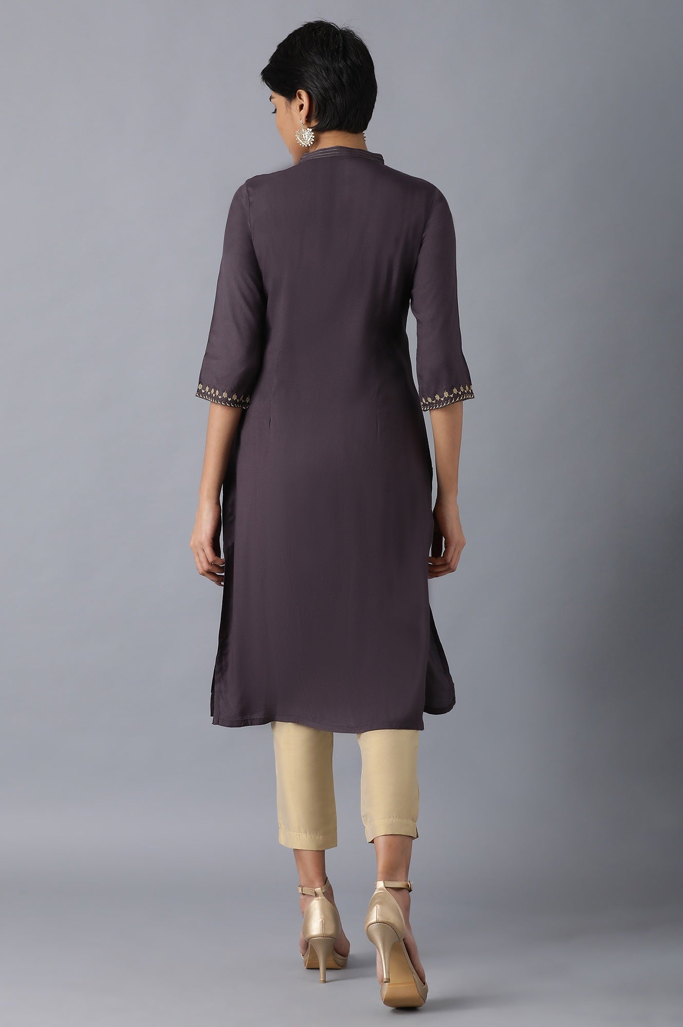 Charcoal Grey Mandarin Neck Embroidered kurta