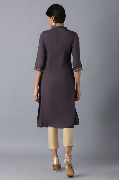 Charcoal Grey Mandarin Neck Embroidered kurta