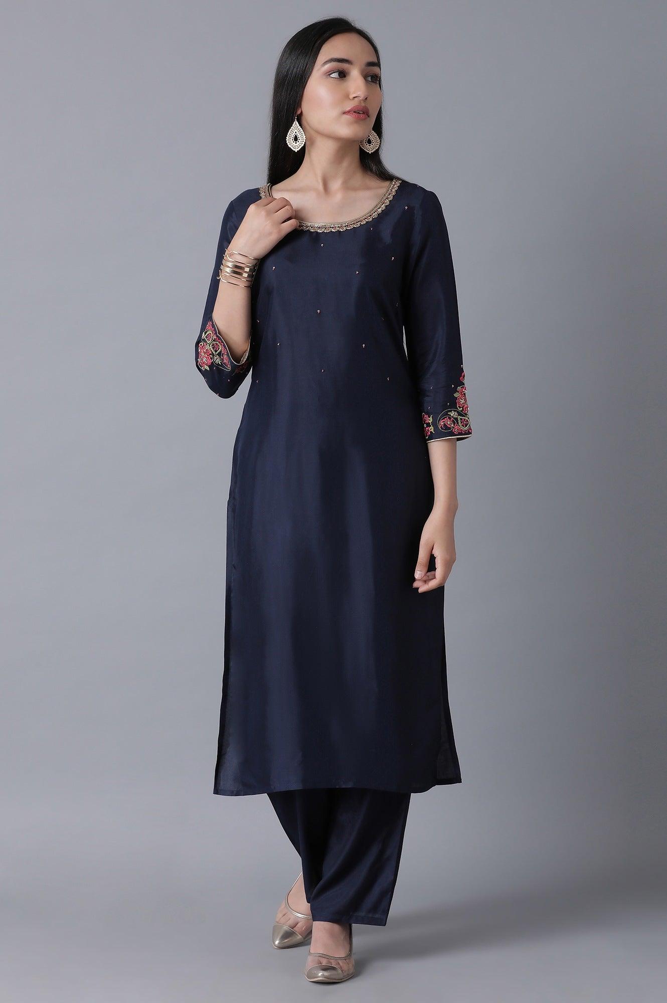 Navy Blue Classic kurta - wforwoman