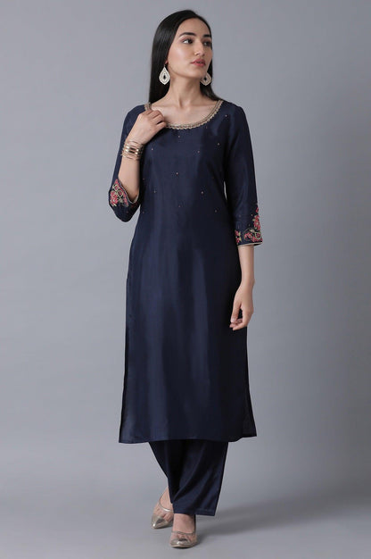 Navy Blue Classic kurta - wforwoman