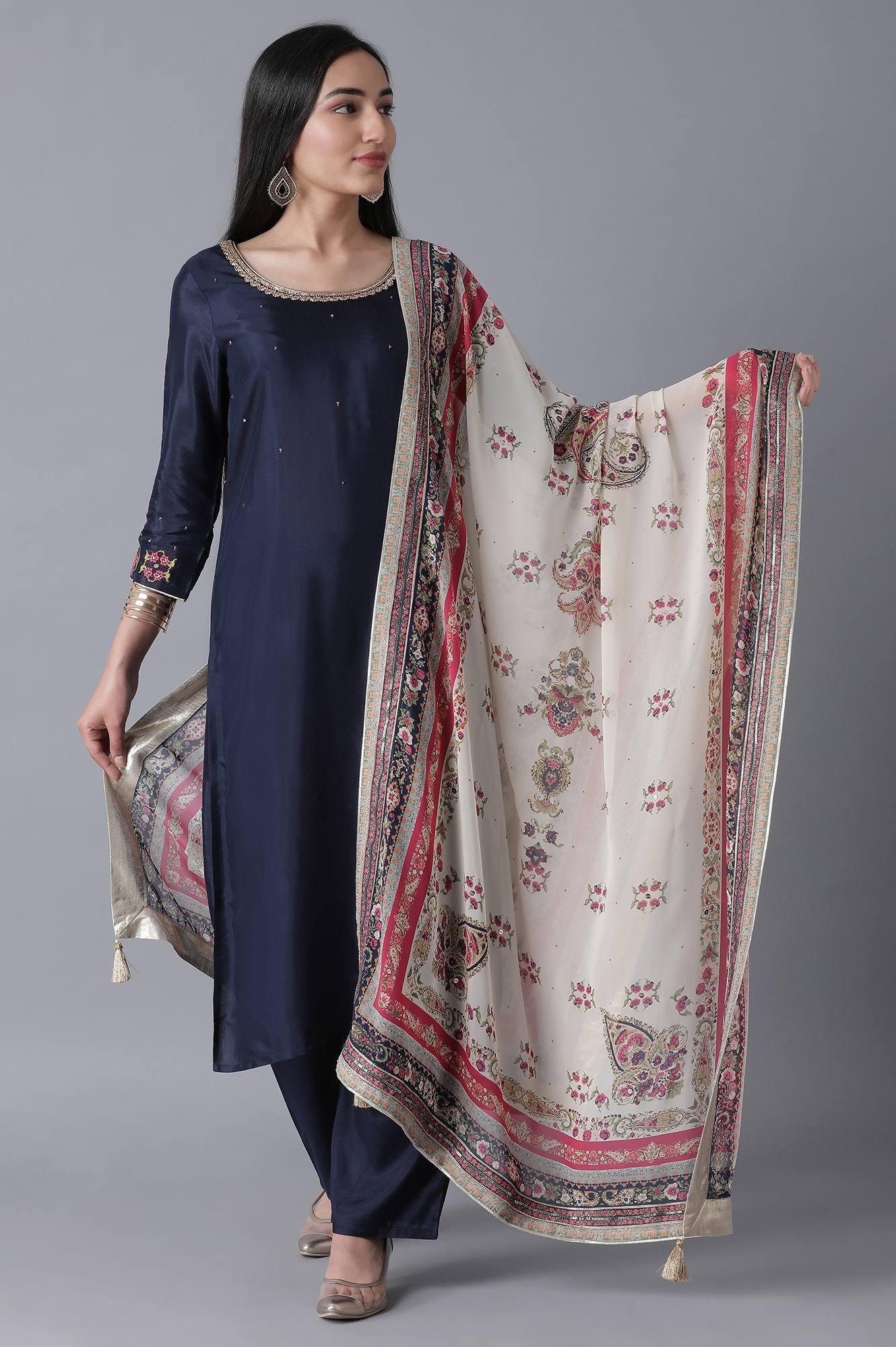 Navy Blue Classic kurta - wforwoman