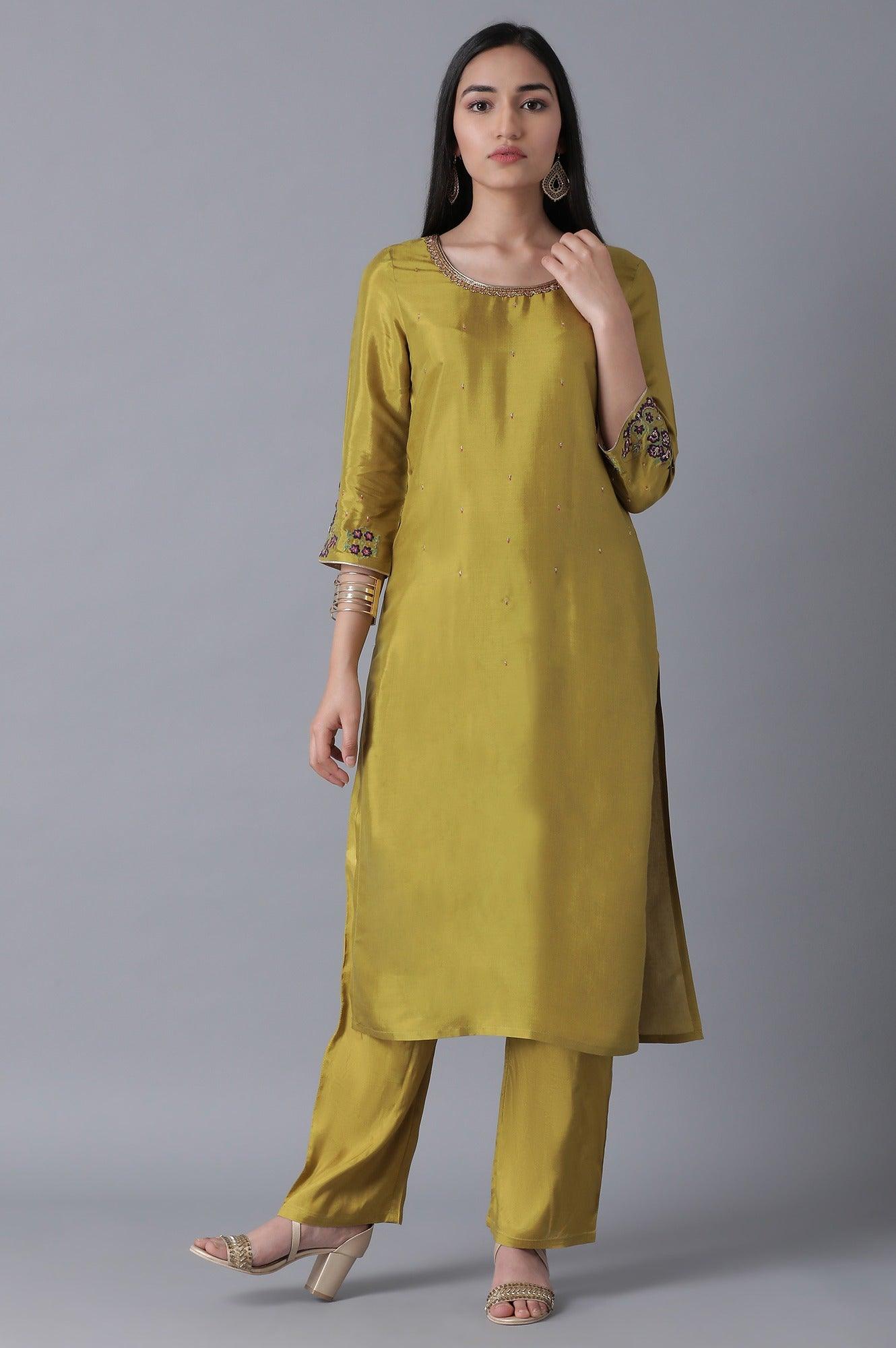 Olive Green Classic kurta - wforwoman