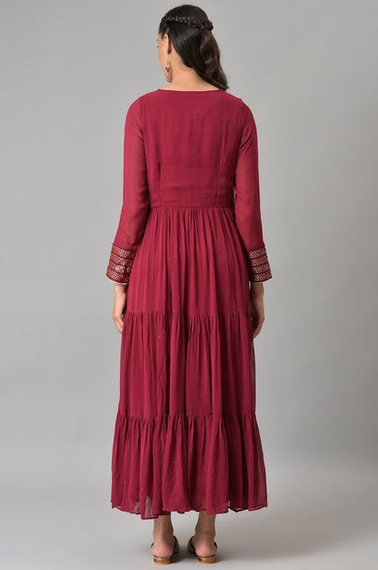 Maroon Tiered Dress - wforwoman