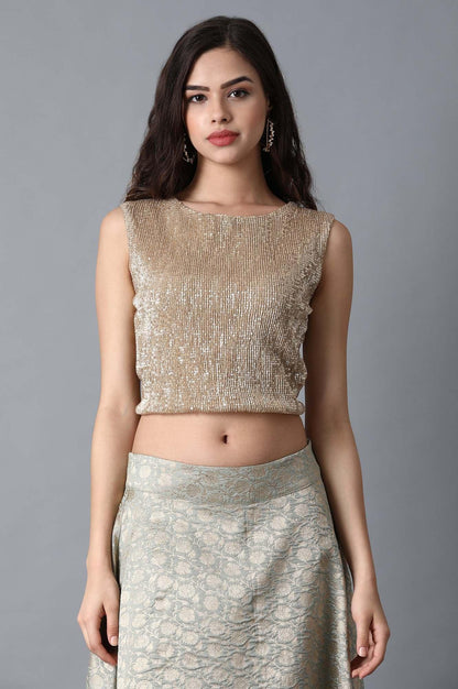 Gold Round Neck Crop Top - wforwoman