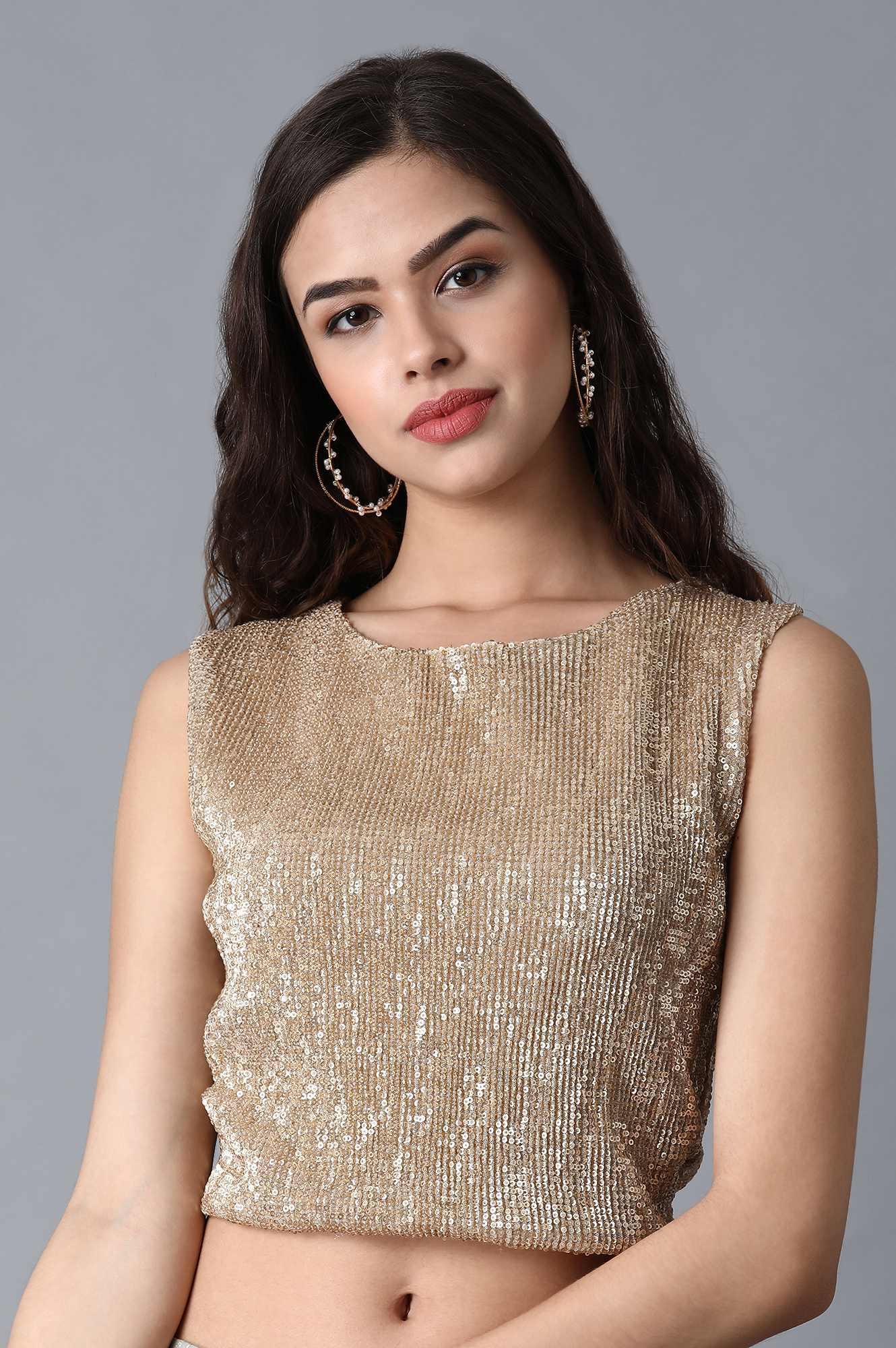 Gold Round Neck Crop Top - wforwoman