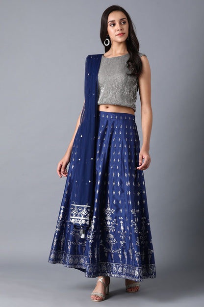 Navy Blue Panelled Skirt