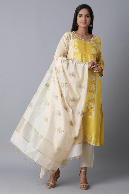 Ecru and Gold Chanderi Dupatta