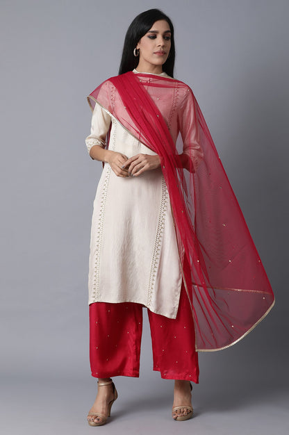 Red Solid Mesh Dupatta