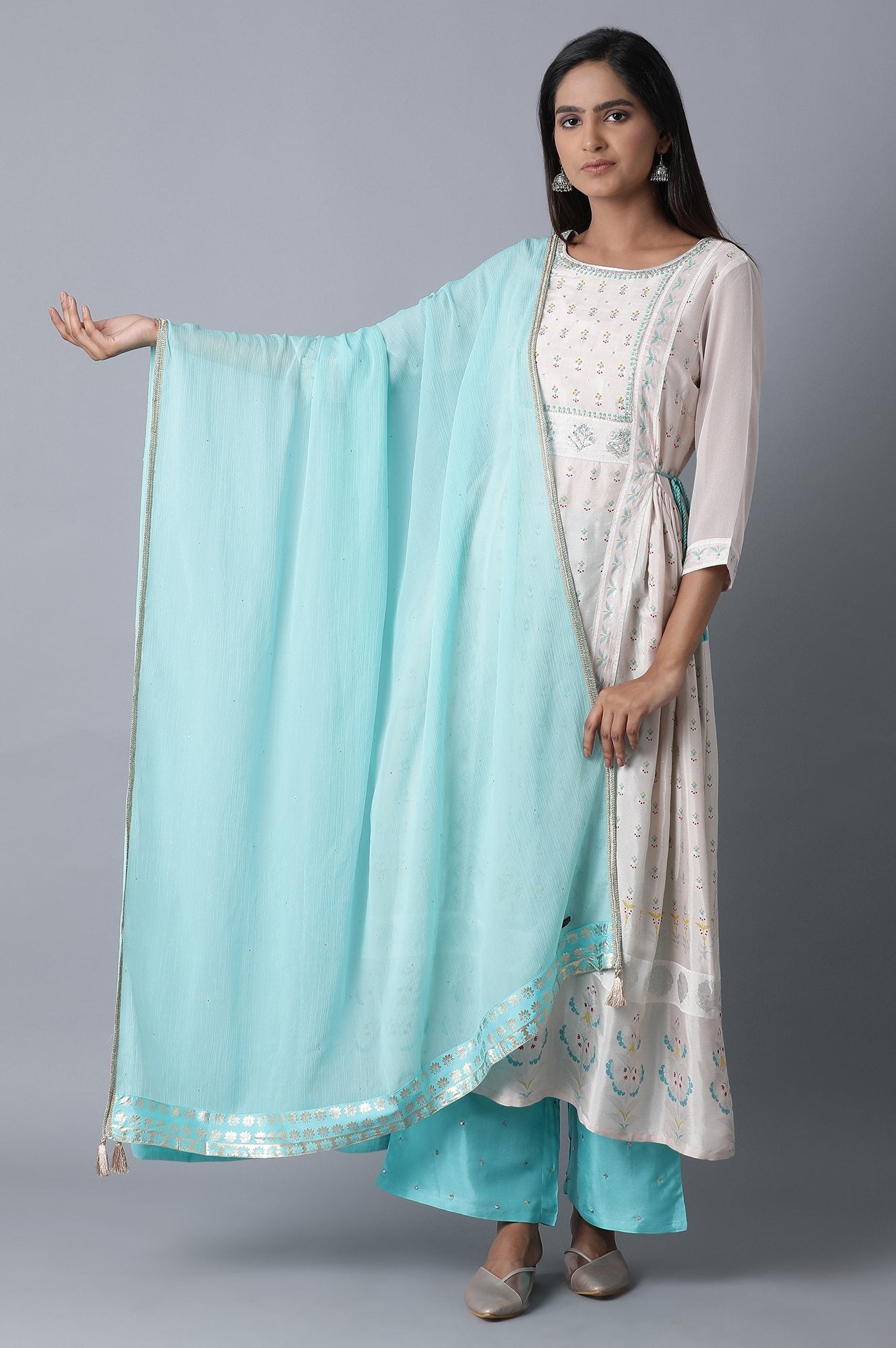 Blue Solid Chiffon Dupatta