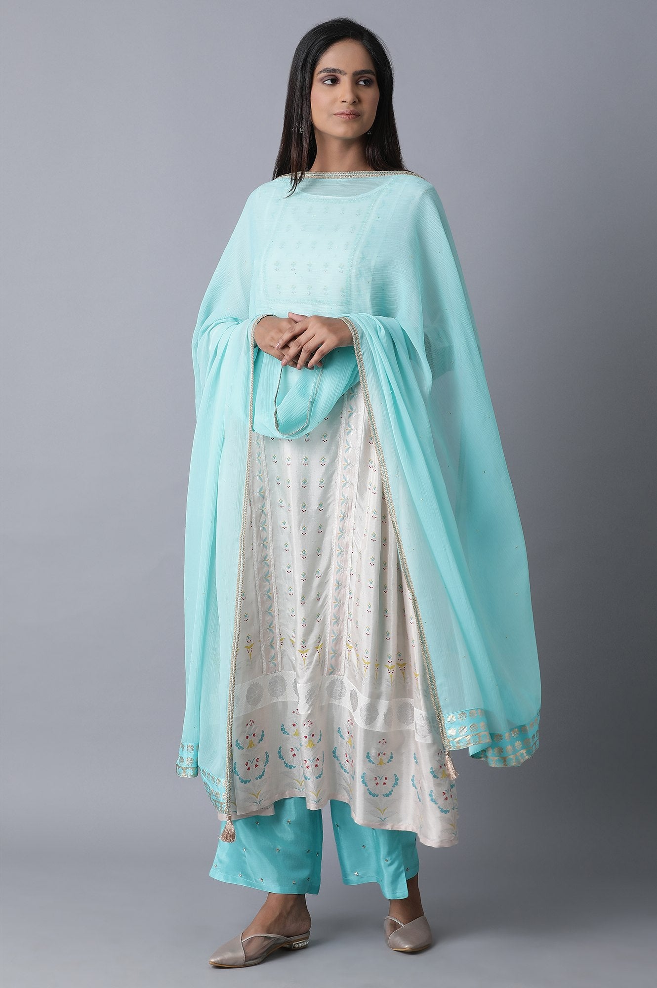 Blue Solid Chiffon Dupatta