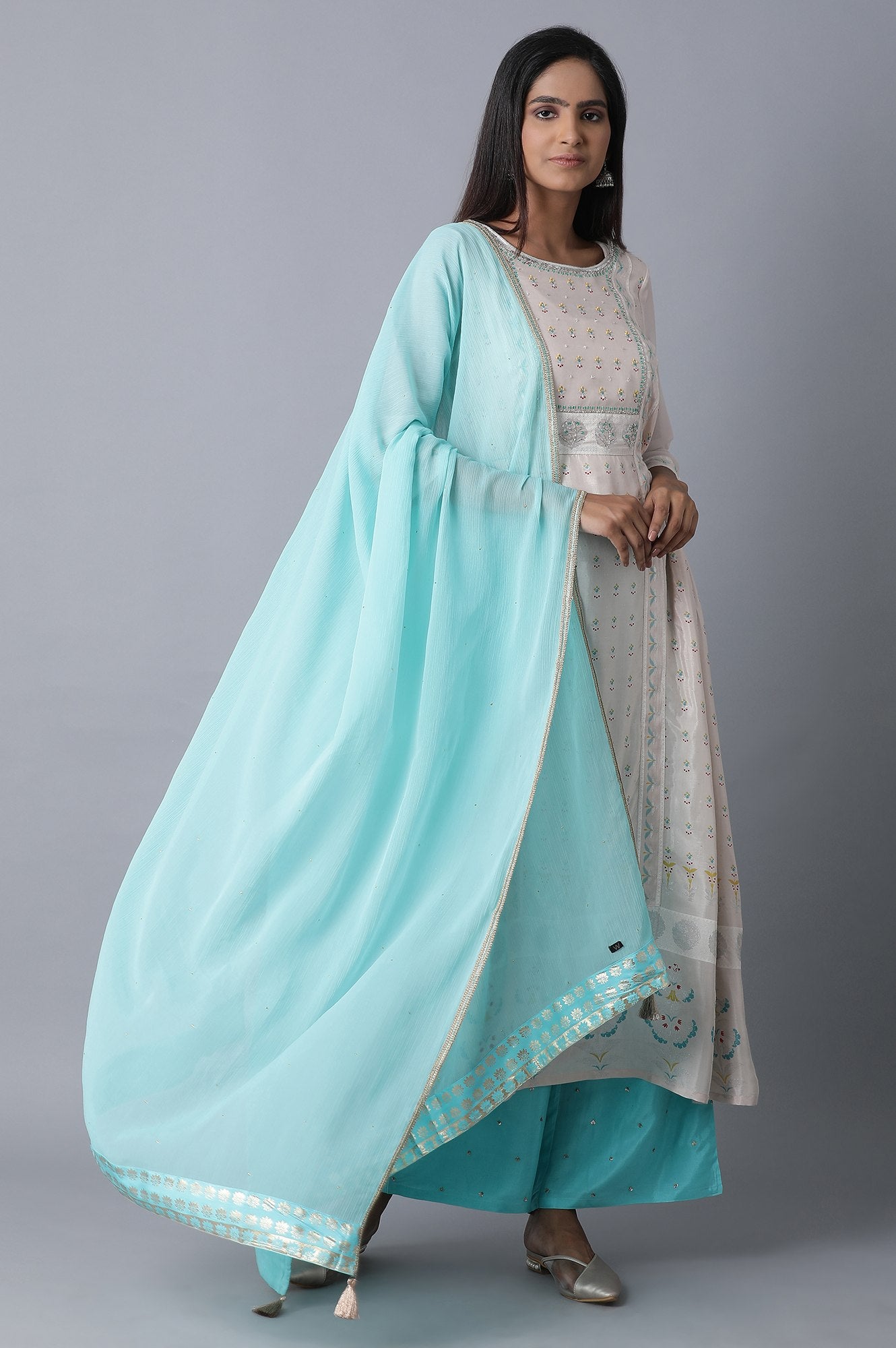 Blue Solid Chiffon Dupatta