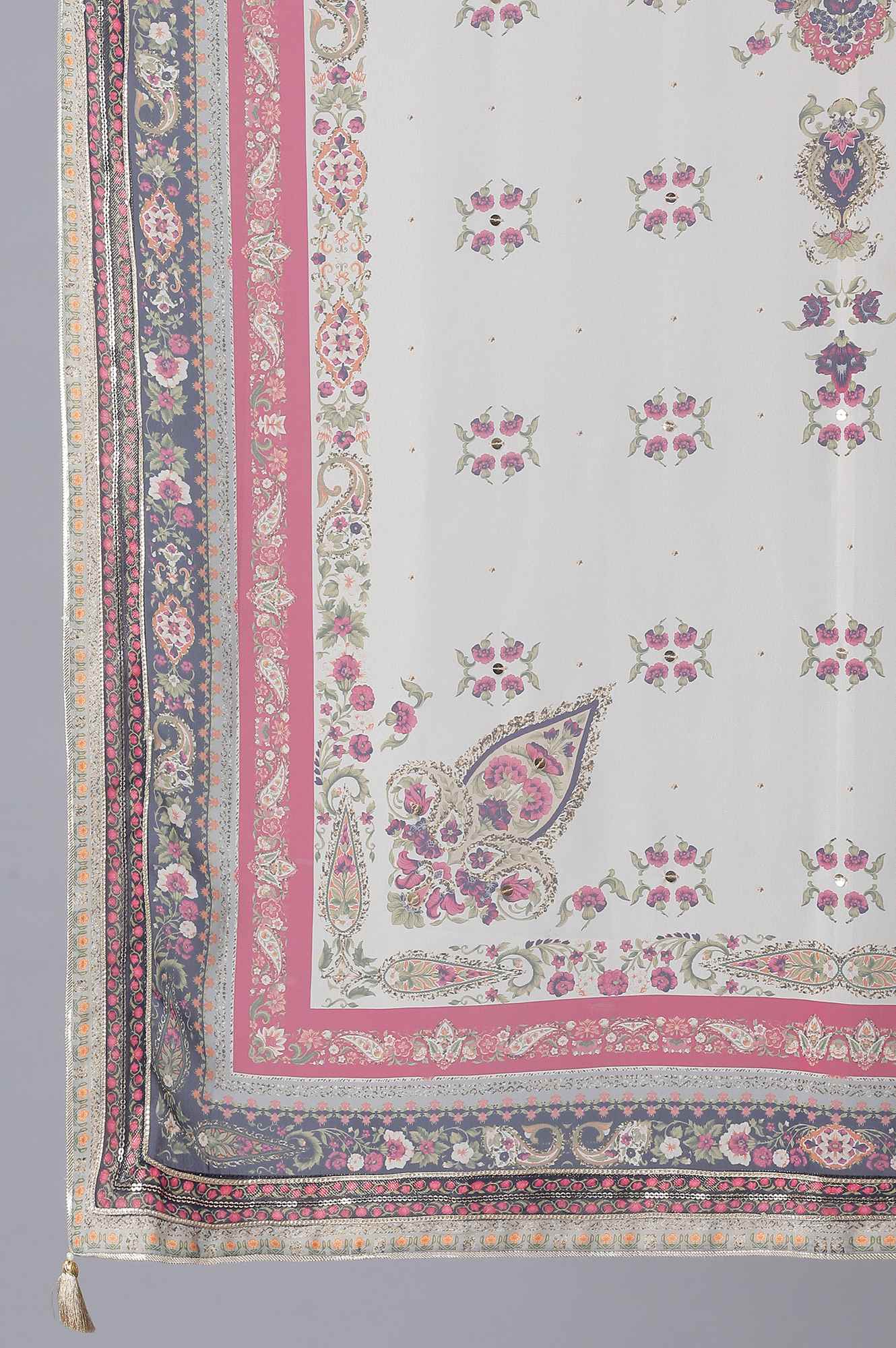 Ecru Floral Foil Print Dupatta