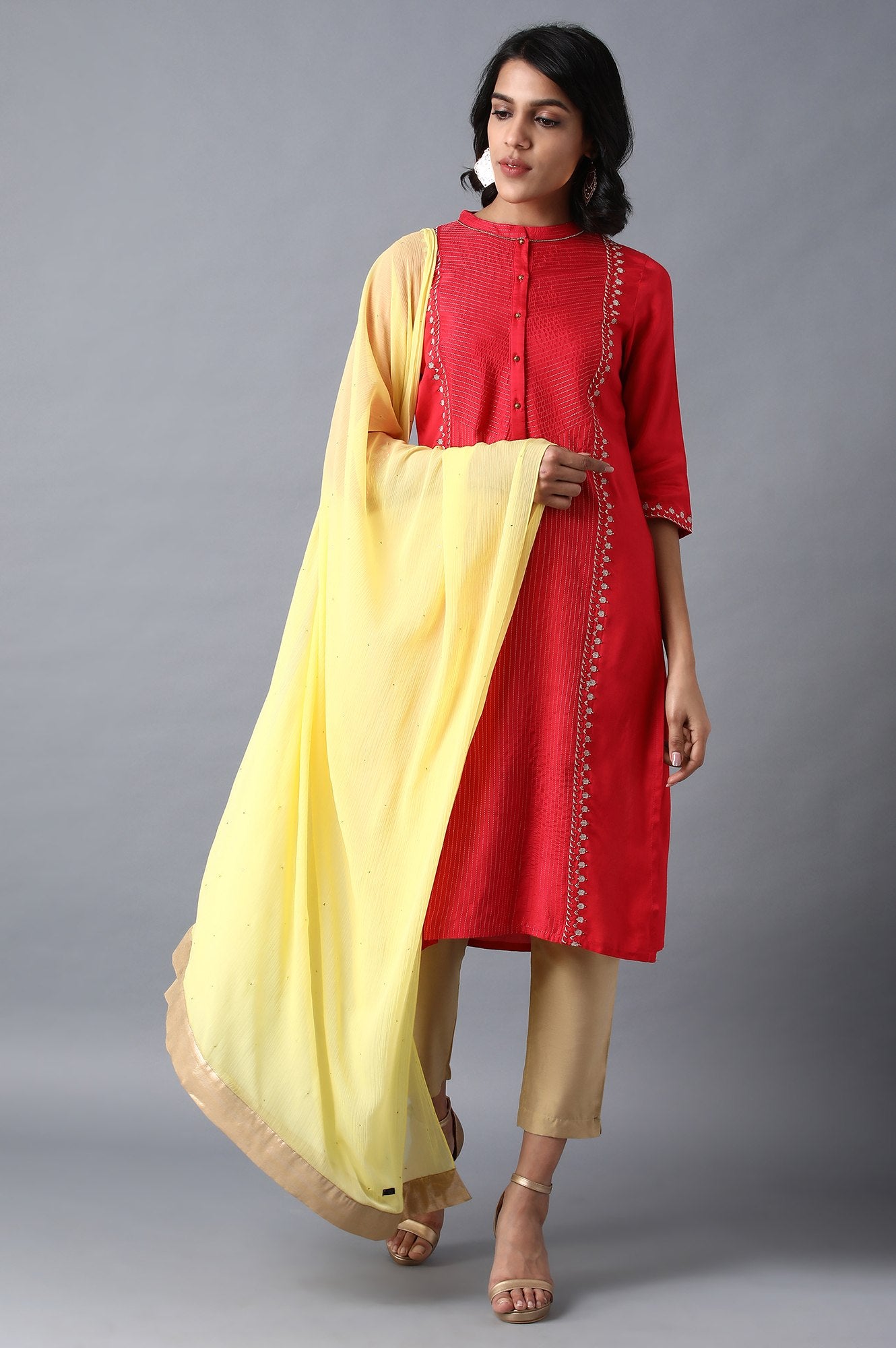 Yellow Silver Chiffon Dupatta