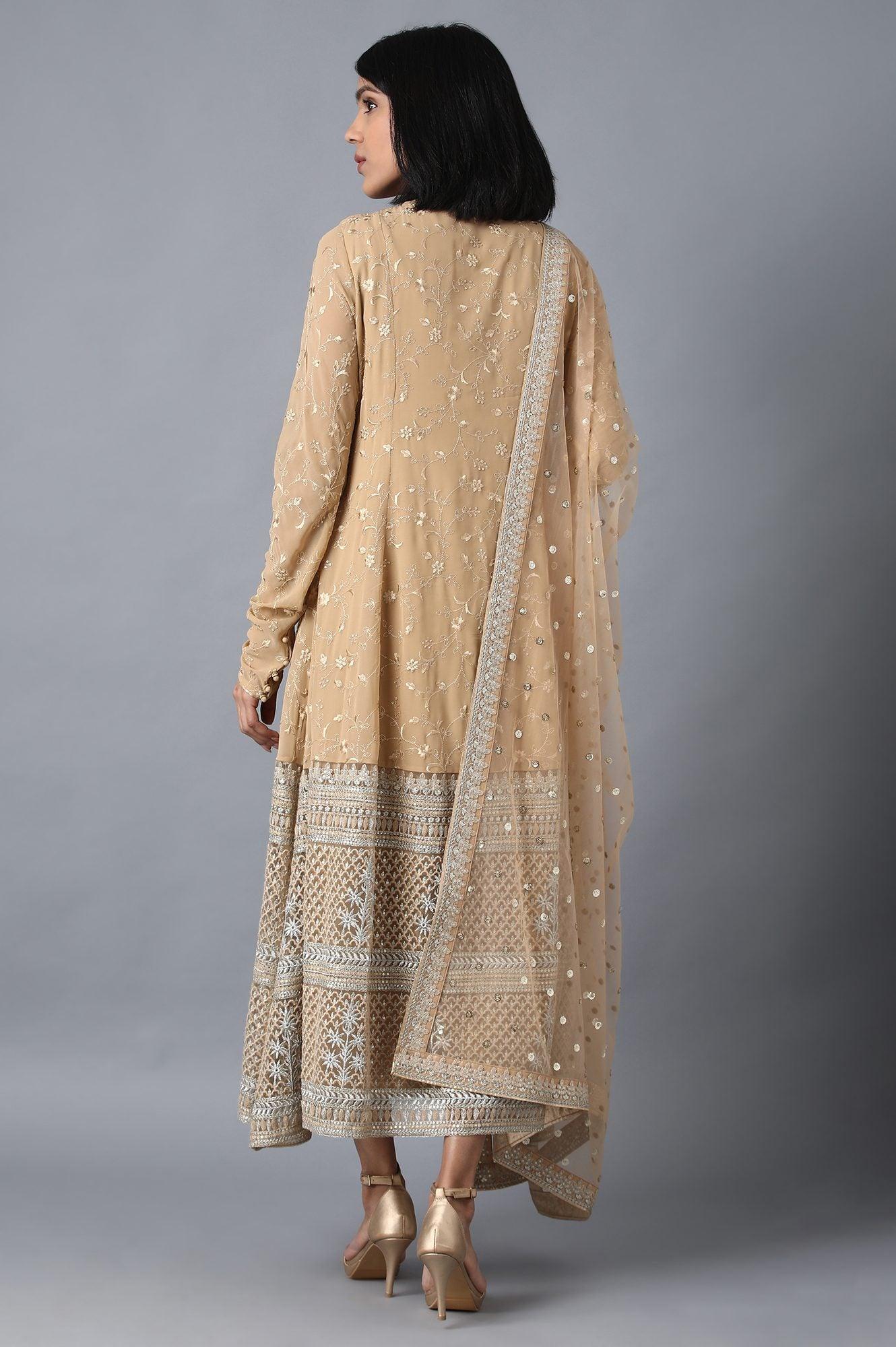 Beige Round Neck kurta Set - wforwoman