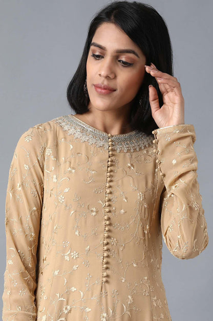 Beige Round Neck kurta Set - wforwoman