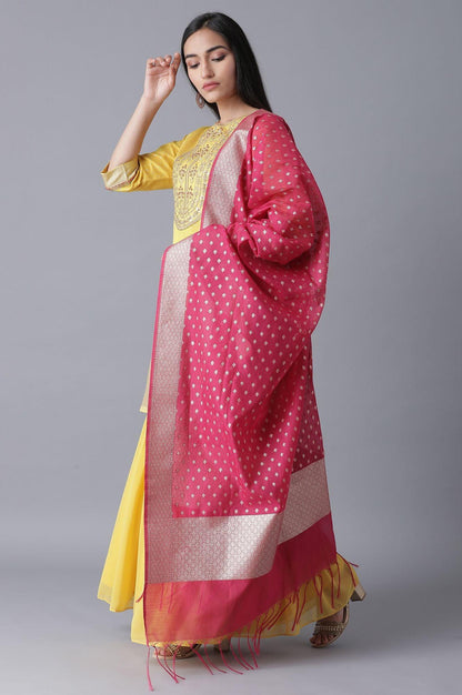 Yellow Short kurta-Sharara-Drape Set - wforwoman